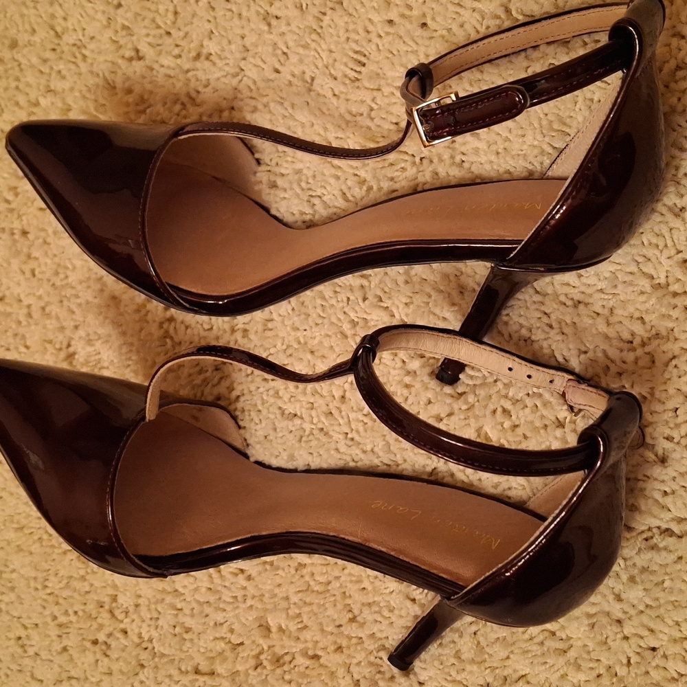 Madden Lane Women's Burgundy Patent T-Strap Pointed Toe Heels